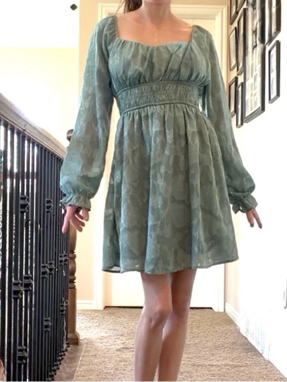 NWOT Long Sleeve Mini Dress in Sage Green